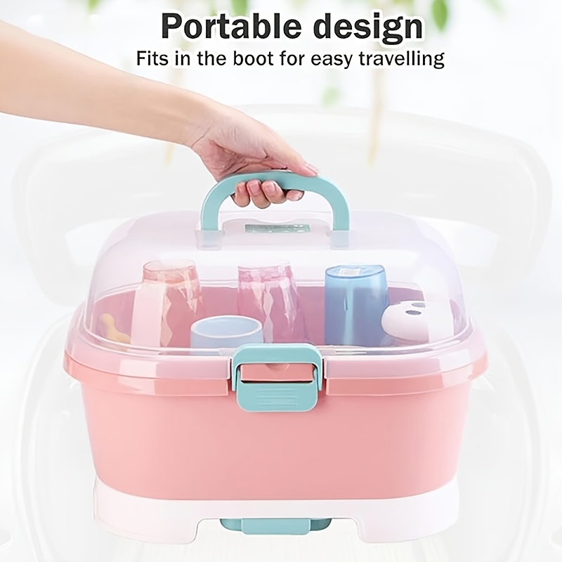 Portable Large Capacity Bottle Holder with Lid, Dustproof and Utensil Storage Drying Rack for Home Kitchen Travel Outdoor Use