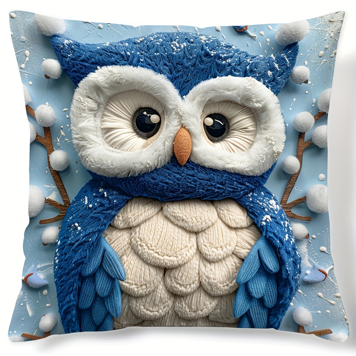 

1pc, Felt Owl Pattern Short Plush Pillow Case Very Soft 17.7 "x17.7" Single Sided Print Without Pillow Room Decor Office Decor Home Decor Car Decor