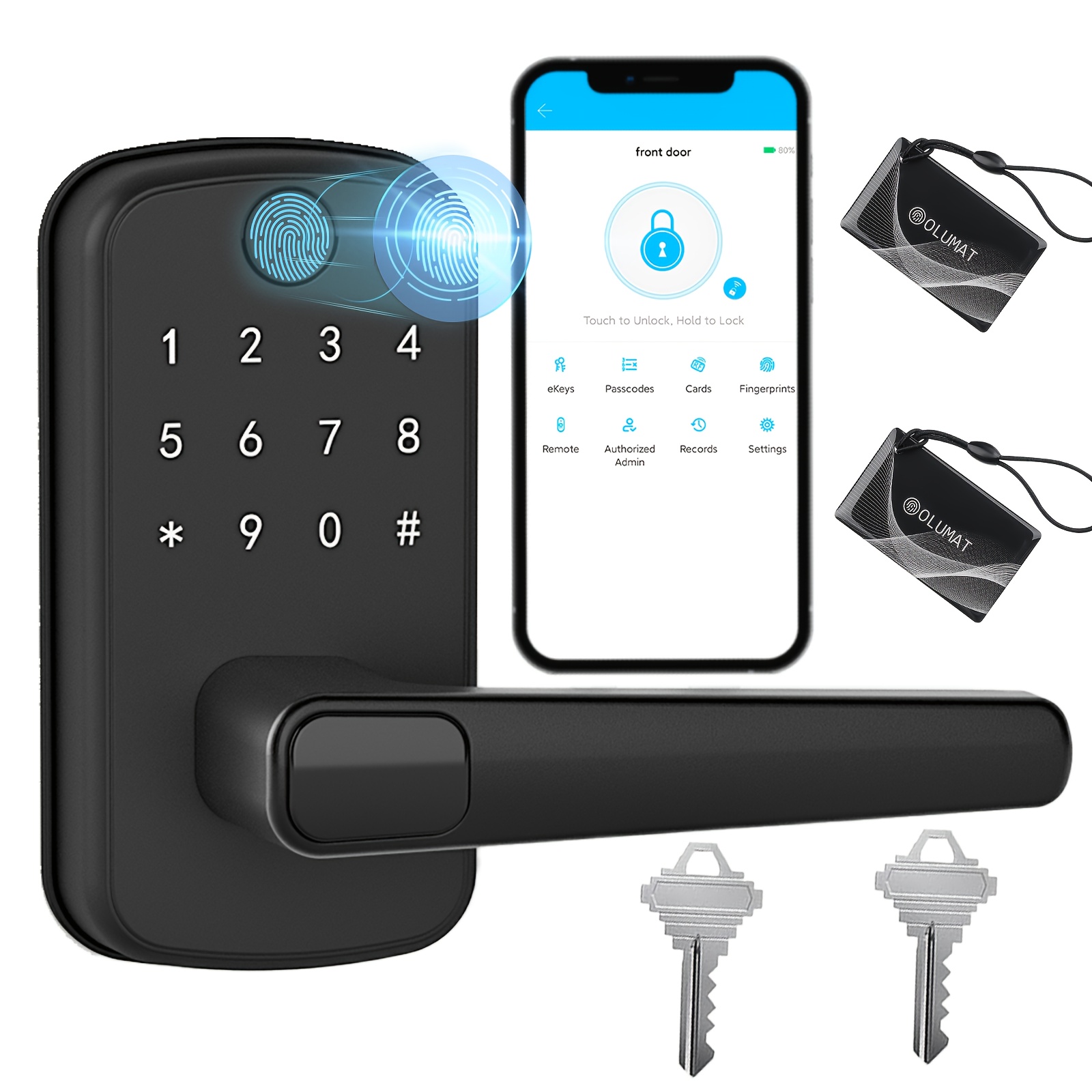 EUUKAITARY Keyless Entry Door Lock, Fingerprint Door Lock with Handle, Smart Locks for Front Door and Bedroom, WiFi Electronic Locks, App Remote Control, Digital Keypad with Knob, Auto-Lock