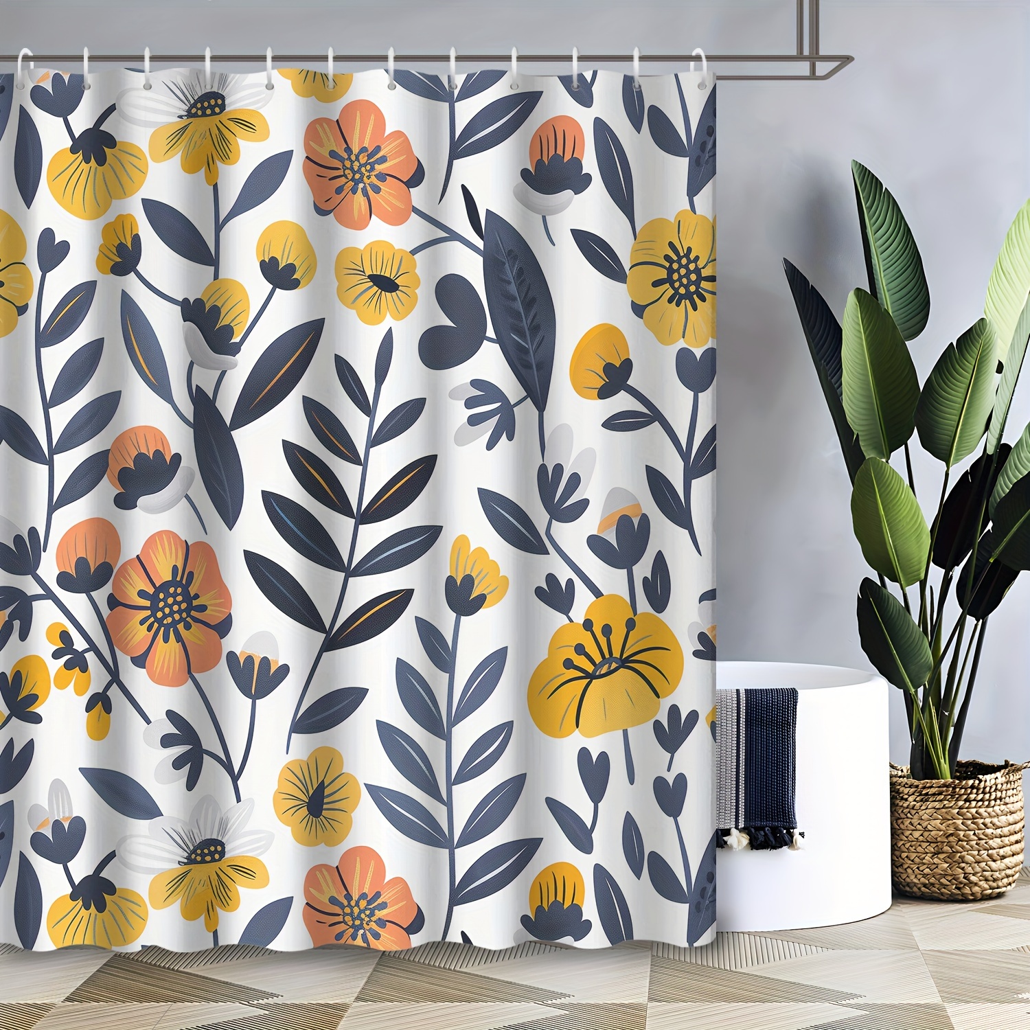 

1pc Bohemian Floral Tropical Leaf Pattern Shower Curtain, Waterproof Shower Curtain With 12 Hooks, Bath Curtain, Bathroom Partition, Room Decoration, Machine Wash Window Bathroom Decoration