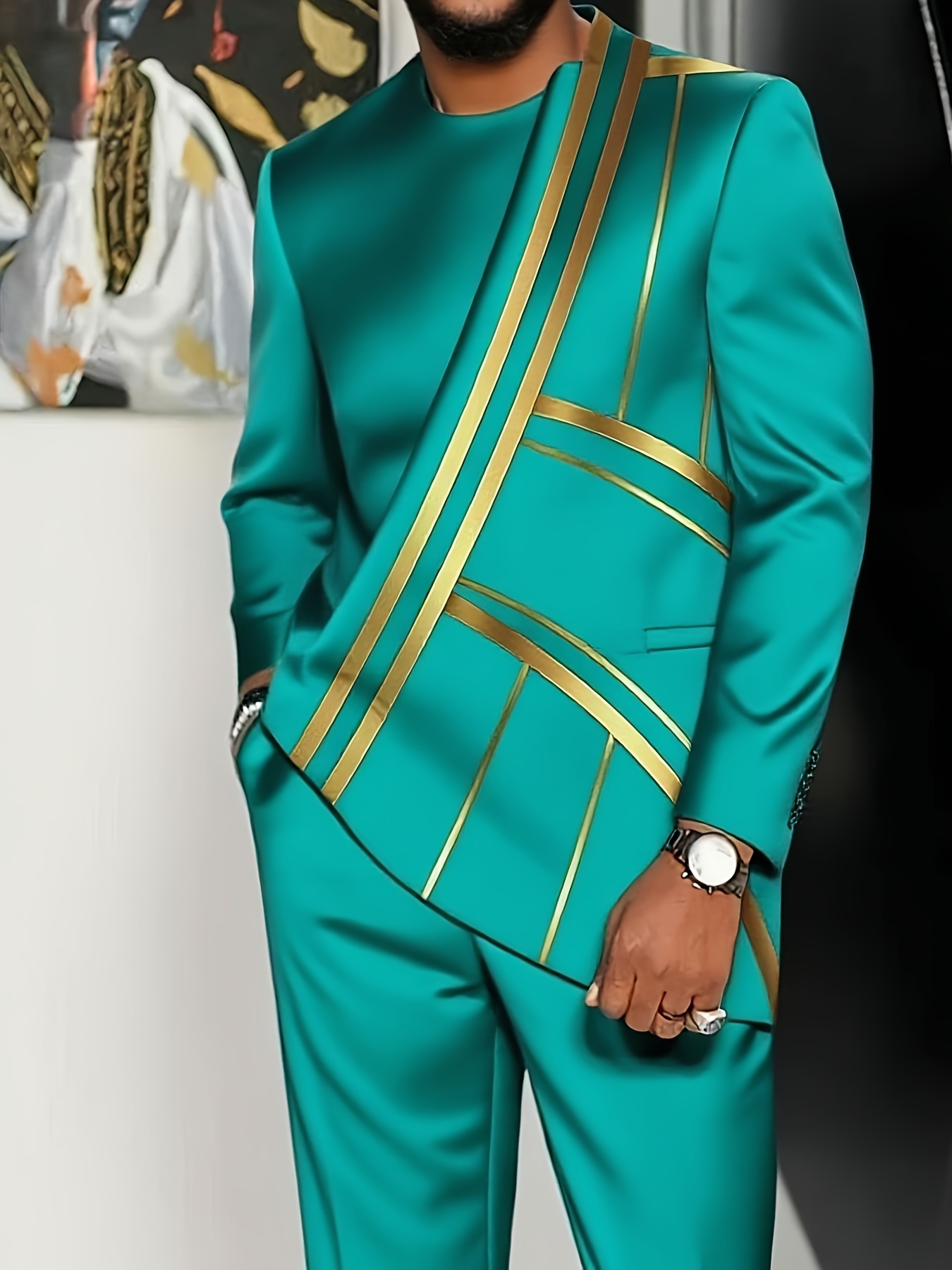 2025 European and American Men'S Long Sleeve Casual Suit, Round Neck Pocket, Digital Print, Men'S Long Sleeves, Men'S Pants, Men'S Long Sleeve and Pants Set