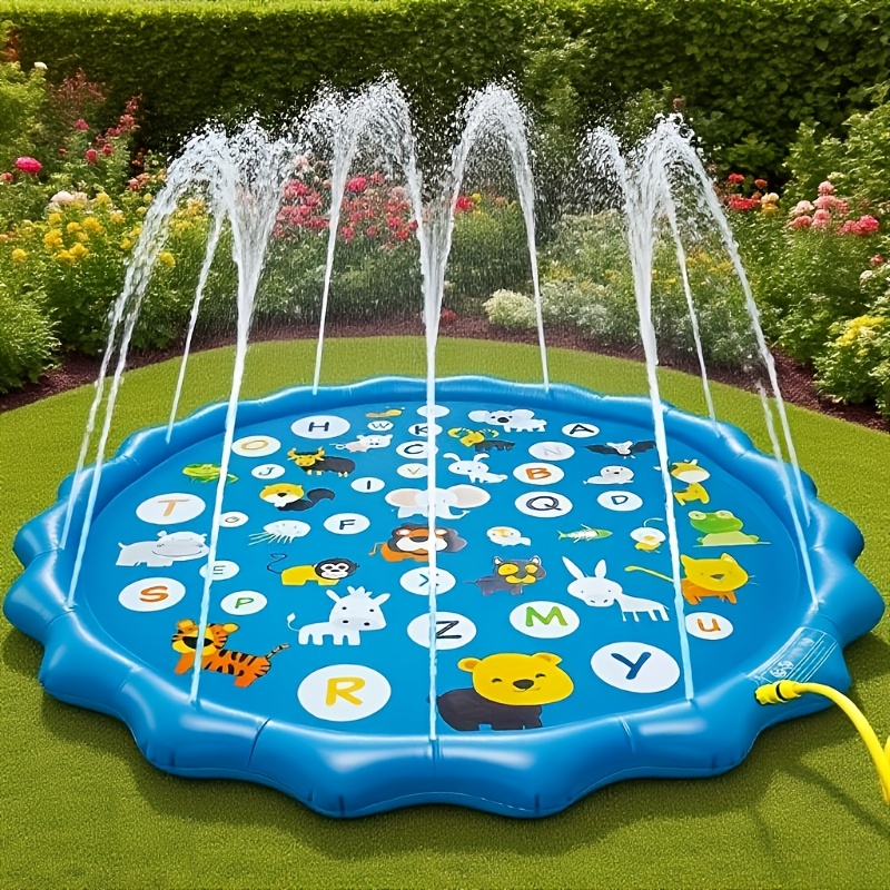 extra large inflatable sprinkler pad for kids smart scientist 26 alphabets and animal patterns durable outdoor yard lawn water toy pad for lawn beach garden   alphabet learning toys