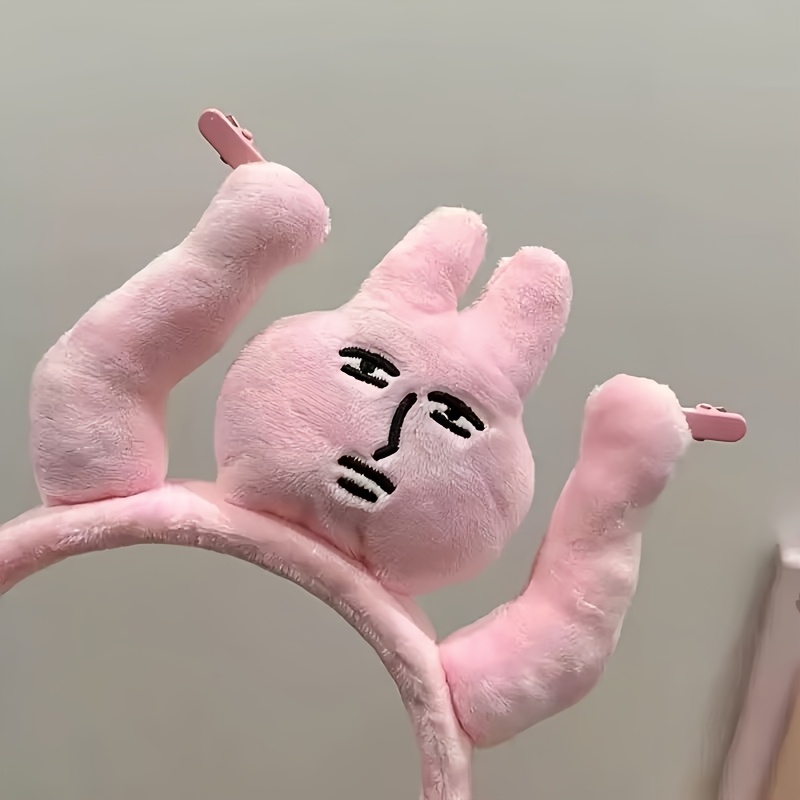 ピンクのウサギのヘアバンド 長い耳付き かわいい漫画風ヘアバンド 髪