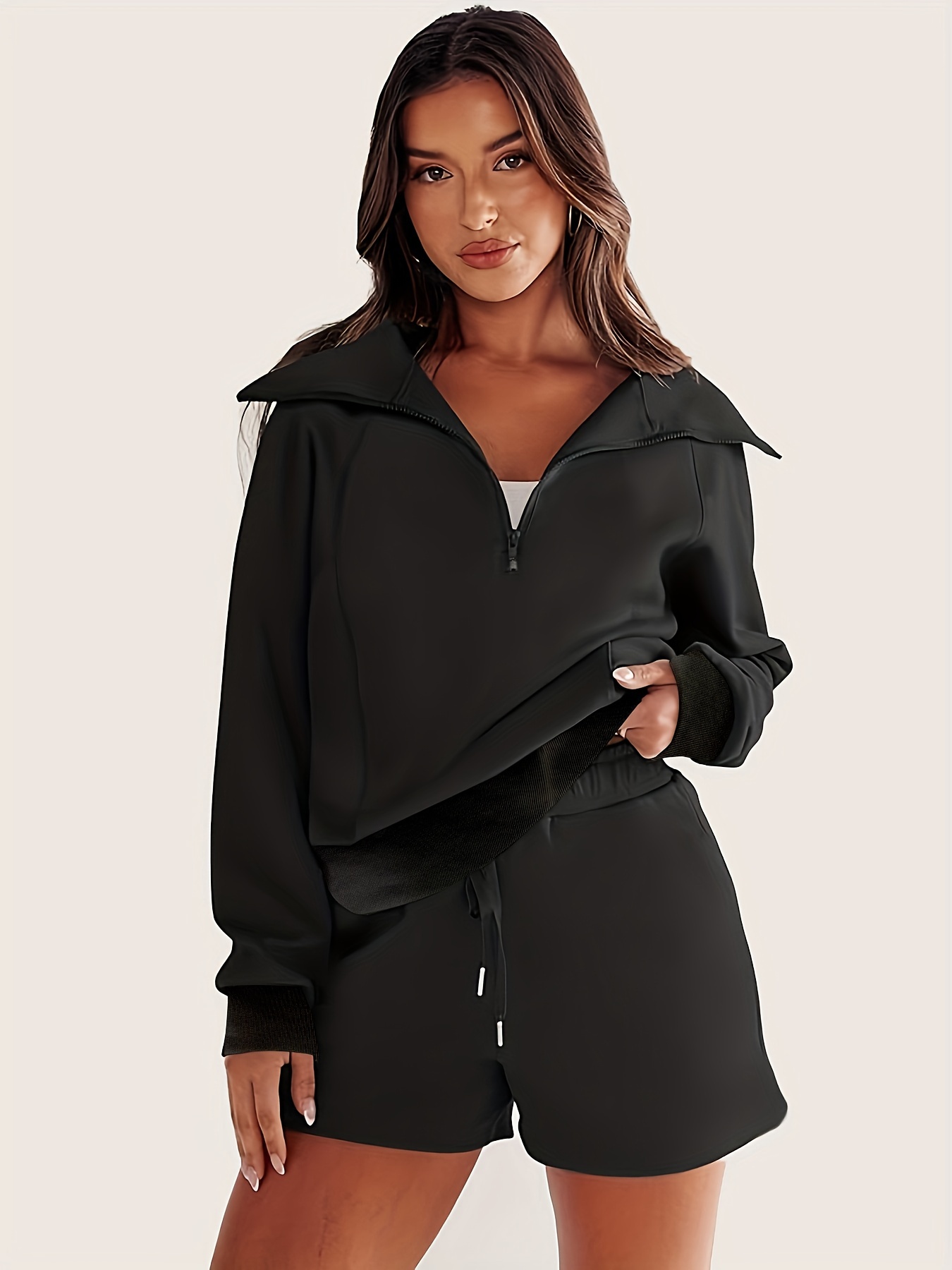 Sweatsuit Matching Short And Sweatshirt Set Women's Outfits