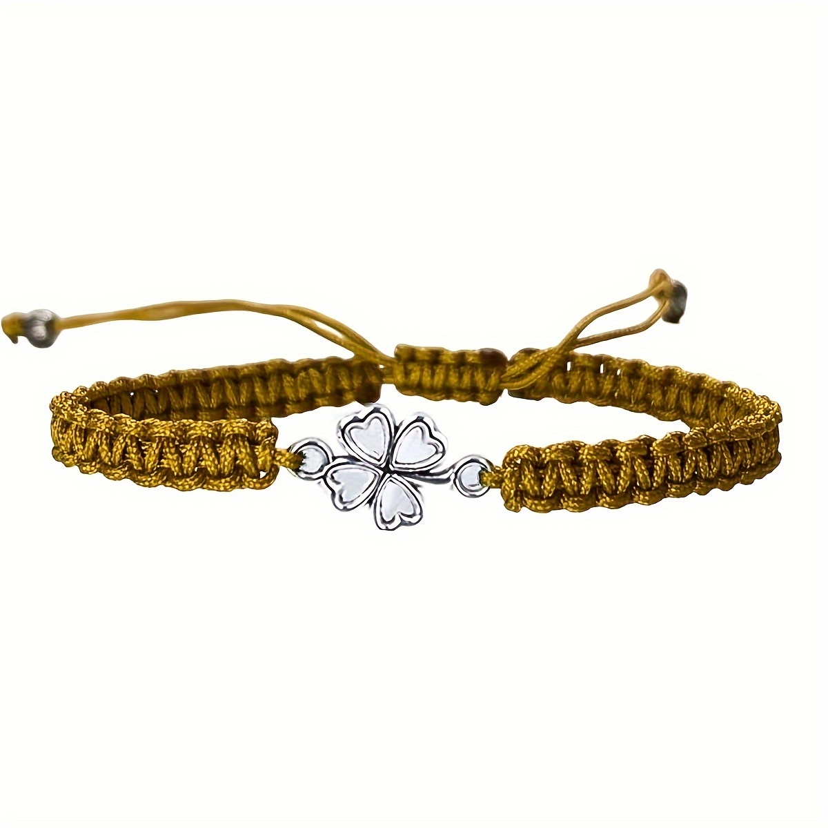 Lucky Four Leaf Clover Adjustable Woven Bracelet, Good Luck