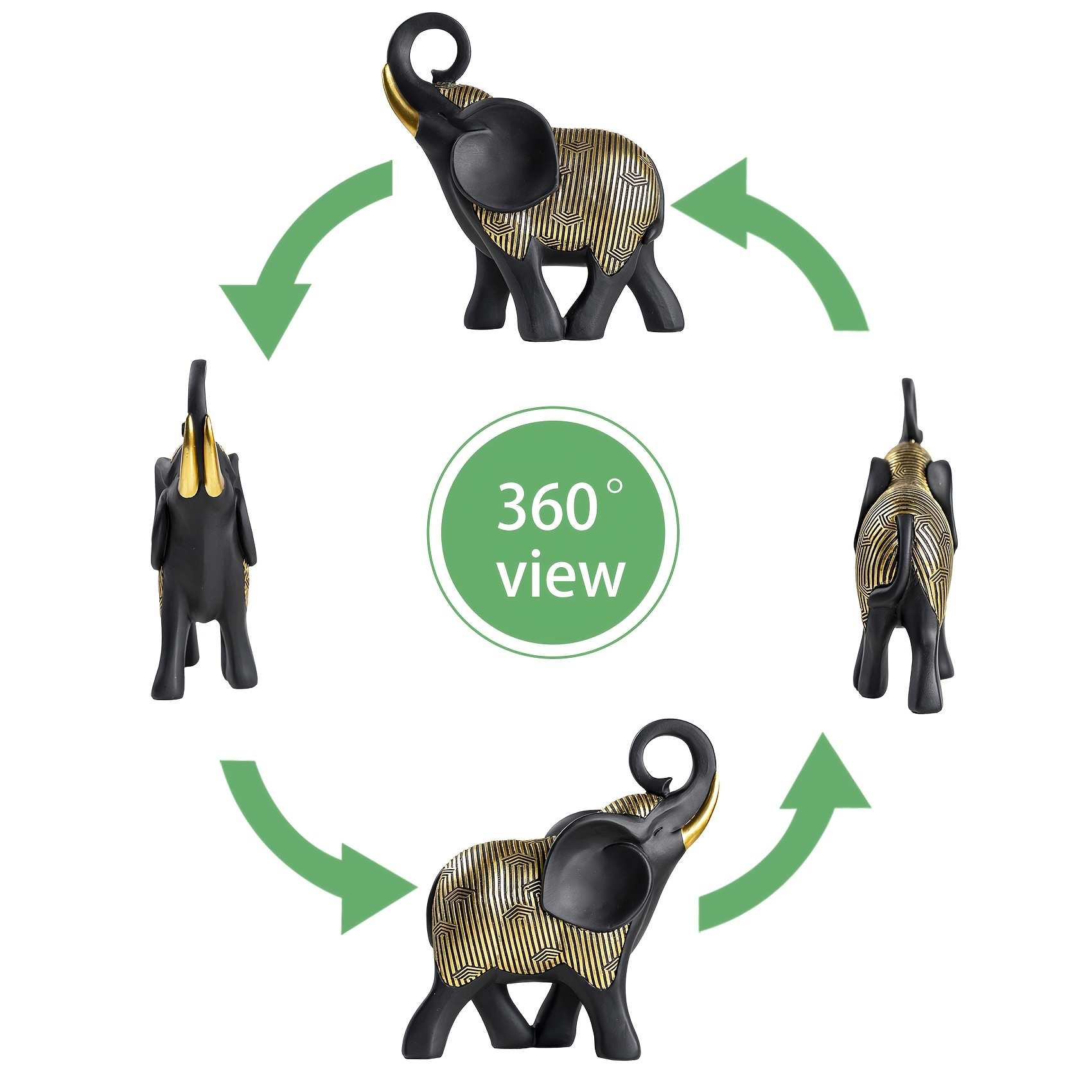 Golden Striped Black Elephant Figurine Styling