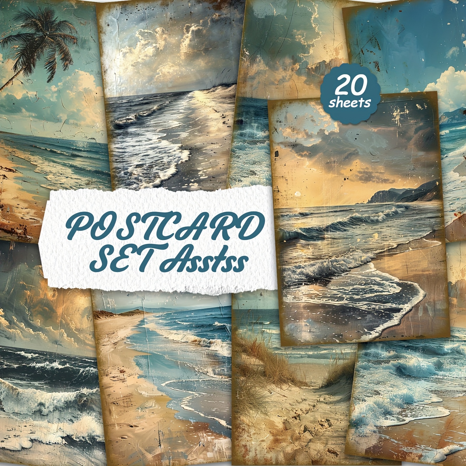 TEMU 20 Beach-style Postcards Sets For Cardboard Writing, Smooth Surfaces, English Scrapbooking, Trash Diary, Crafts, Greeting Cards.