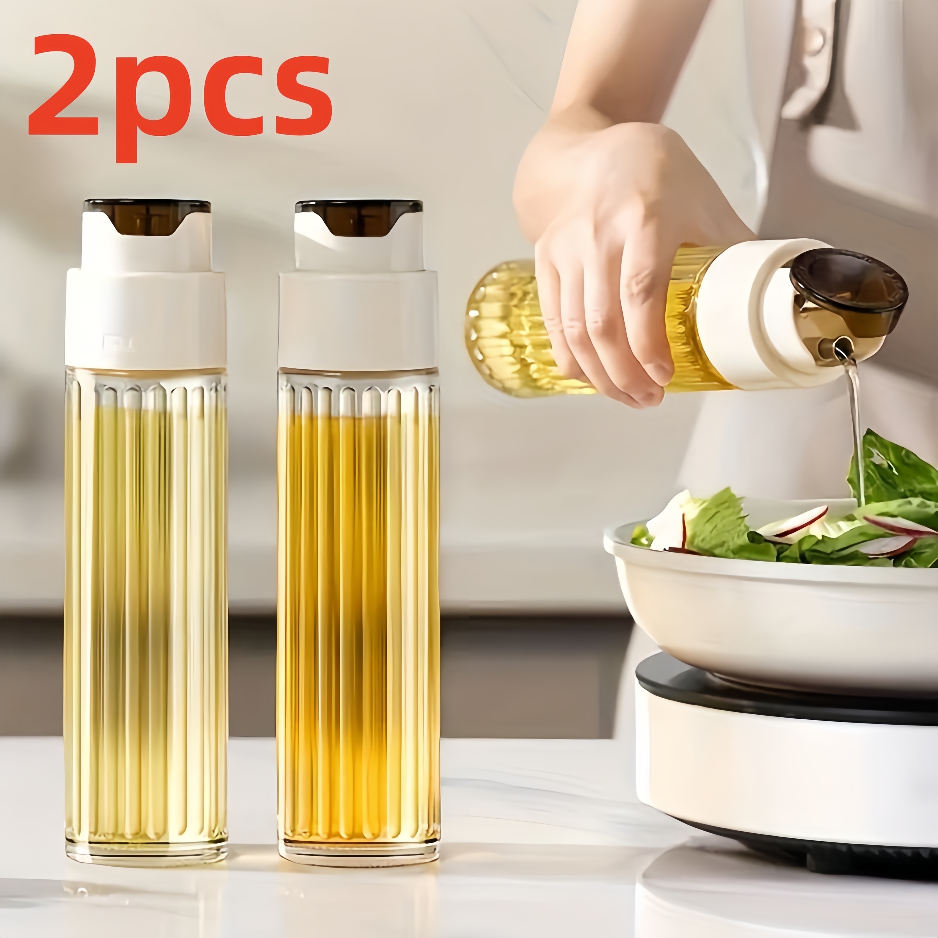 

Set of 2 Gravity-Controlled Glass Oil Bottles with Automatic Opening/Closing - Leak-Proof, BPA & PVC-Free, Handwash - Versatile for Cooking, Salad Dressing, & Grilling - Kitchen Tools & Accessories