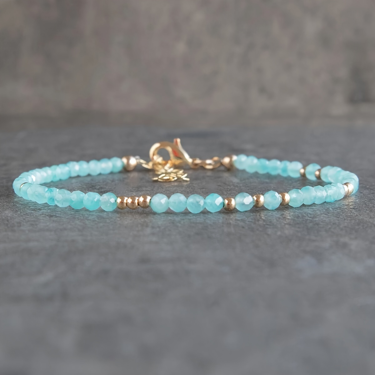 TEMU Natural Stone [natural Stone] Minimalist Bohemian Natural Stone Bracelet | 2mm Natural Amazonite Beaded Bracelet | Natural Stone | Light Blue