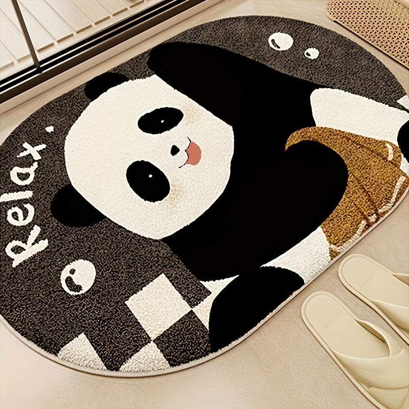 festive cartoon panda bathroom mat soft absorbent and hand washable     details 5