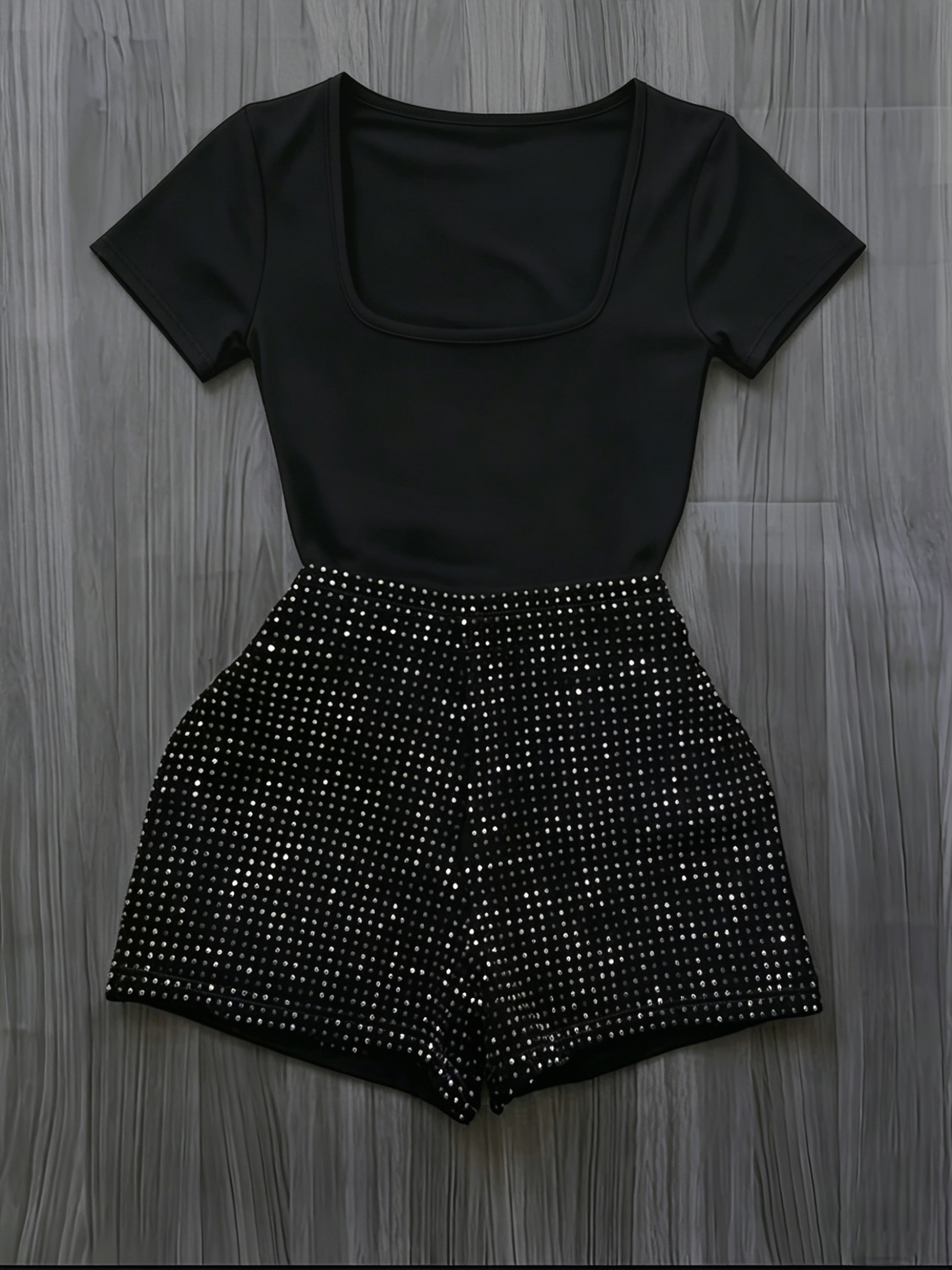 Women's Square Neck Two-Piece Set - Short Sleeve Top and Trousers Summer Casual Outfit