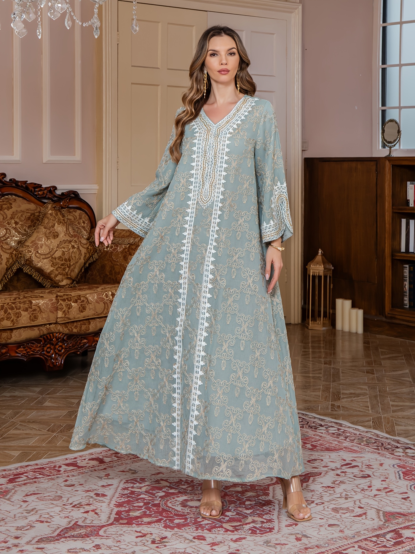 open lace back dress Pulcykp Muslim Women Dress Abaya Morocco Caftan Dubai Lace-Up Big Swing  Party Kaftan Solid Dresses Dark Brown S at Amazon Women's Clothing store main image 0