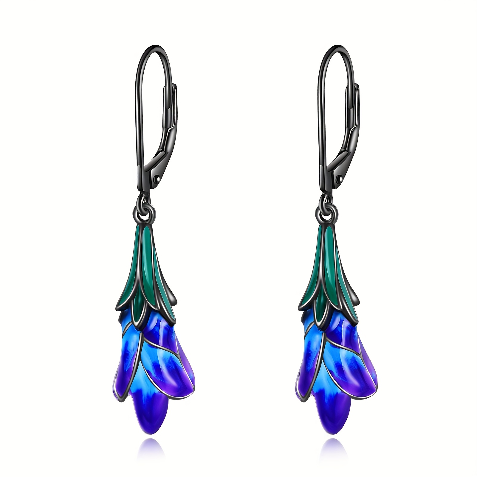 Sterling Silver Flower Jewelry With Purple Tulip Earrings