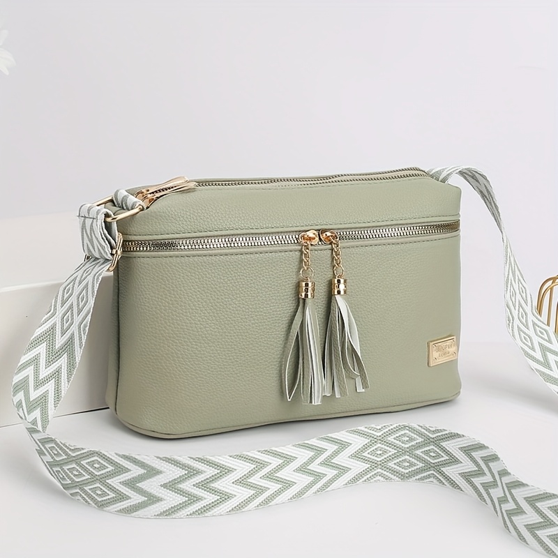 Solid-color Casual Tassel Shoulder Bag, Women's Faux Leather Large-capacity Crossbody Bag, Fashionable All-match Square Bag