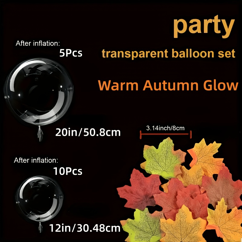 TEMU 15pcs Balloons + 100pcs Maple Leaf Halloween Window Hanging Transparent Bubble Balloons, Containing Autumn Maple Leaf Fillers, Spooky Autumn