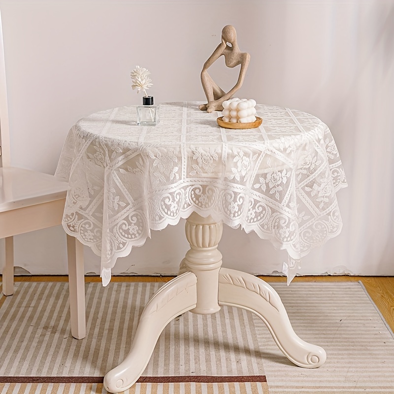 

Elegant Floral Lace Tablecloth - Polyester, Rectangular, Machine-woven For Kitchen & Dining Decor