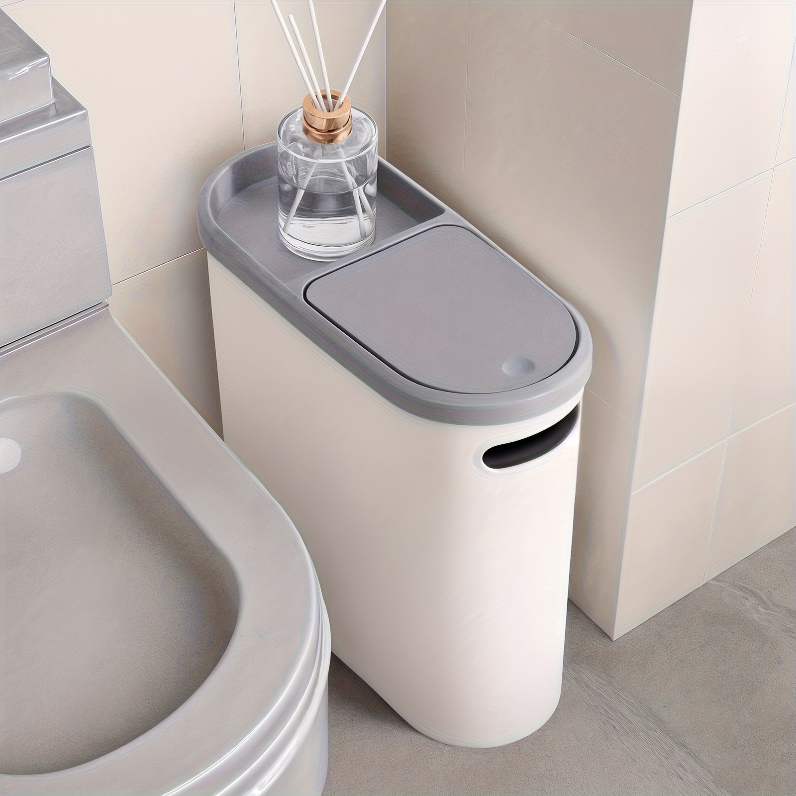 bathroom trash can bedroom trash can kitchen trash can narrow space trash can large capacity 10l 2 64 gallons   for small spaces odor proof seal perfect gift for thanksgiving christmas black friday 1pc 2pcs set white gray