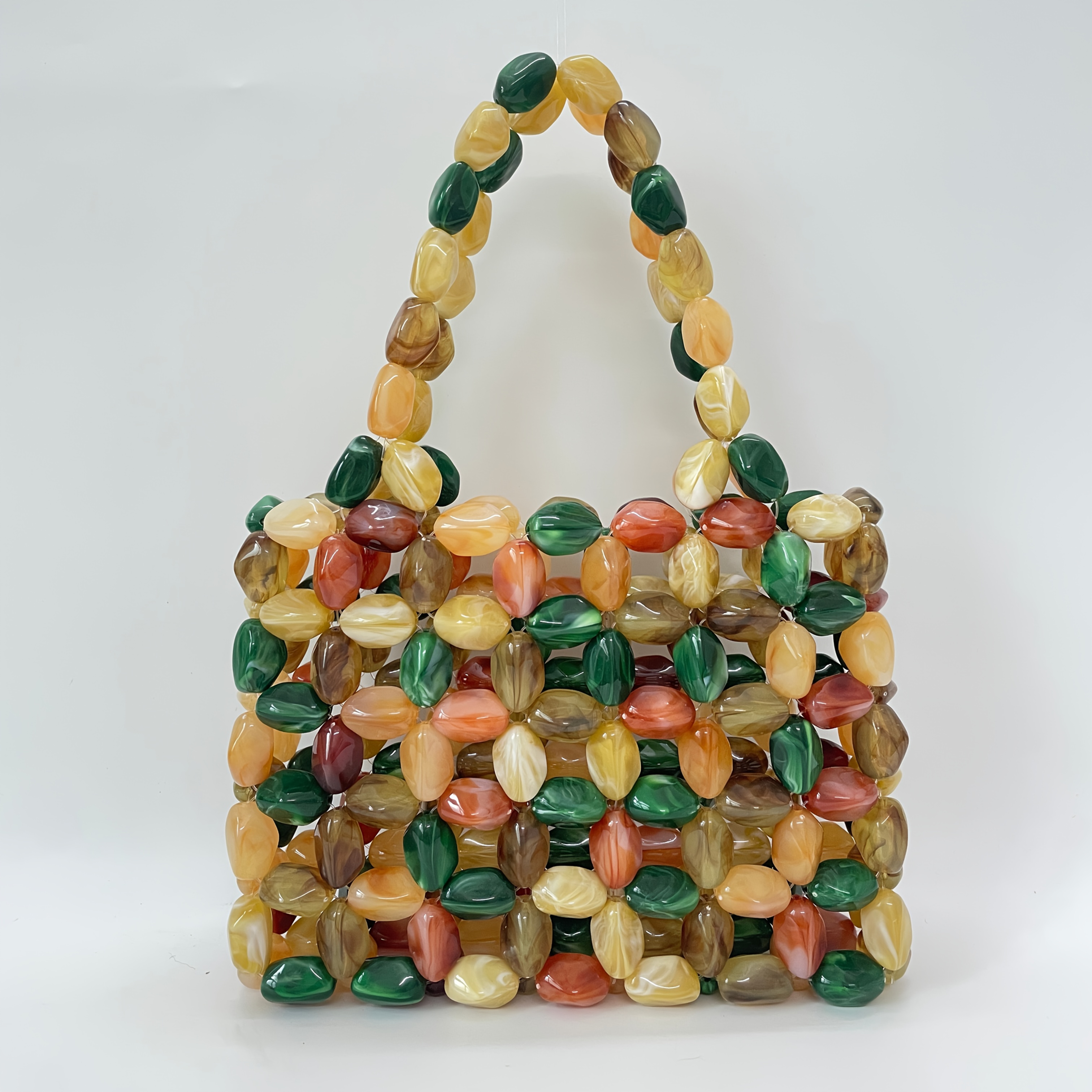 Women'S Vintage Beaded Handbag - Elegant Open Top Purse with Beads in Green, Brown, Golden, Black, White, - Lightweight Acrylic Clutch for Wedding, Party, Everyday - No Closure Needed, Easy-Clean Maintenance, Party Accessory, Retro Aesthetic, Durable Construction, Fashion Accessory, Bridal Accessory, Beaded Bag, Beaded Purse