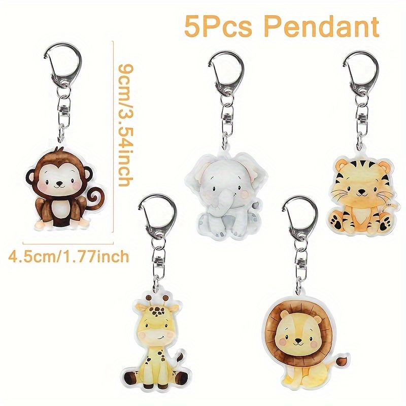 Image of 5pcs/set,jungle Animal Keychain Pendant,animal Themed Party Decorations,happy Birthday Party Supplies,hanging Bags Ornament,event Party Gifts For Guests,wild Forest Key Chain,christmas