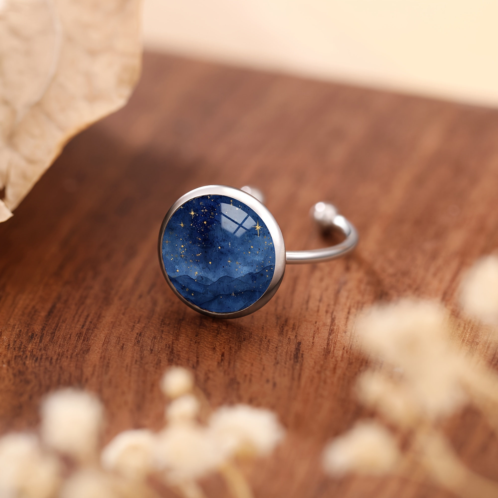 1pc Shiny Starry Night Pattern Steel Ring, Natural Elegant Style Jewelry For Men And Women' Wear, Parties, Vacations