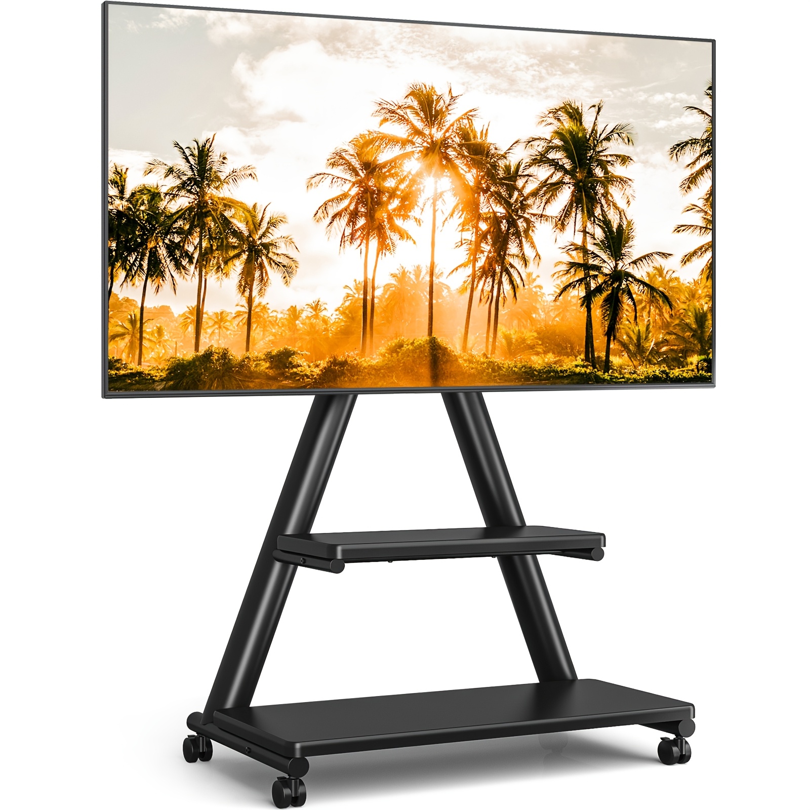 Rolling Tv Stand For 43-80 Inch Tvs Up To 68kg, Portable Tv Stands On Wheels Height Adjustable Mobile Tv Stand With Shelves Max Vesa 600x400mm