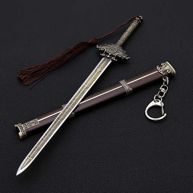1 handmade all metal one-piece replica of Chinese martial arts film and television weapons model keychain, 8.7-inch handmade weapon model keychain, room and office decoration, collection, viewing decoration, and gifts