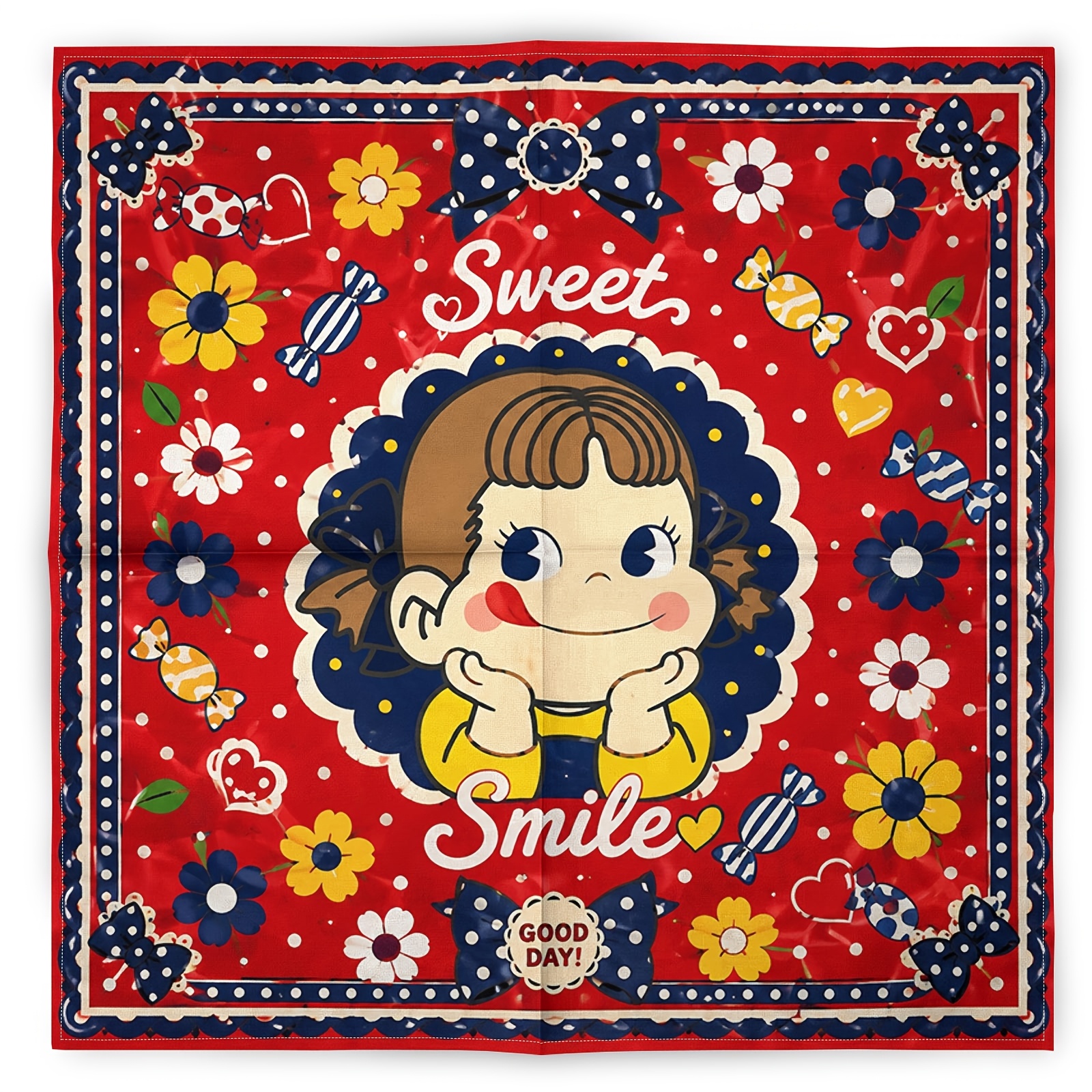 TEMU 1pc 2d Printed Retro Sweet Cartoon Bandana, Background Printed Fashion Hip-hop Popular Headscarf, Fashion Scarf Neck Scarf, Outdoor Sports