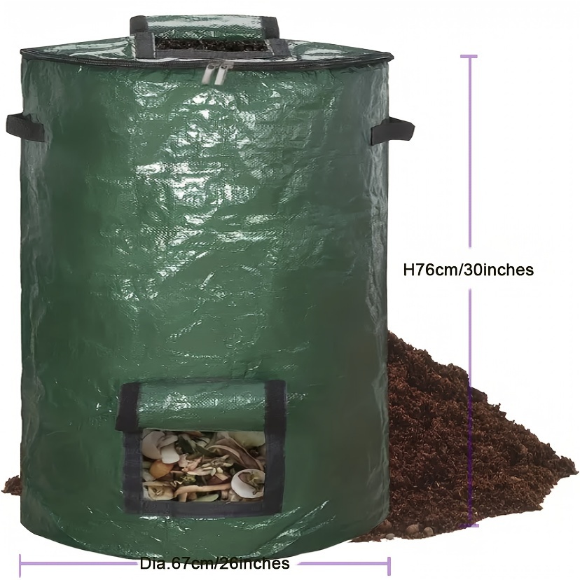 

78-gallon Compost Bin With Dual-handled Pe Material, Reusable Outdoor Garden Waste Bag With Two-way Zipper, View Window, Fertilizer Port – 1 Pack
