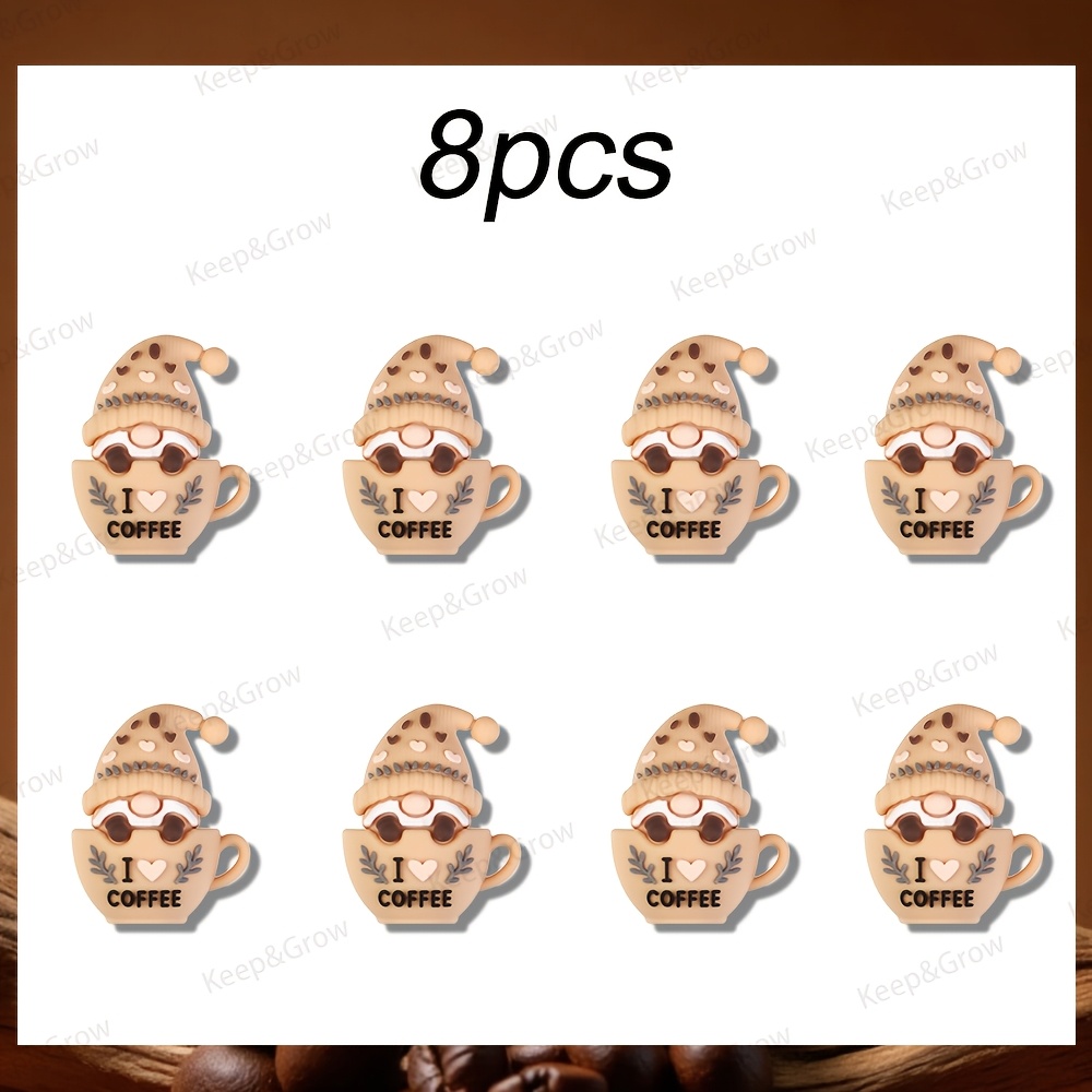 TEMU 8pcs 3d Coffee-themed Gnome Mug Beads - Brown Suitable For Jewelry Making, Necklaces, Bracelets & Diy Crafts With Capsule (for Pen Holders,) |