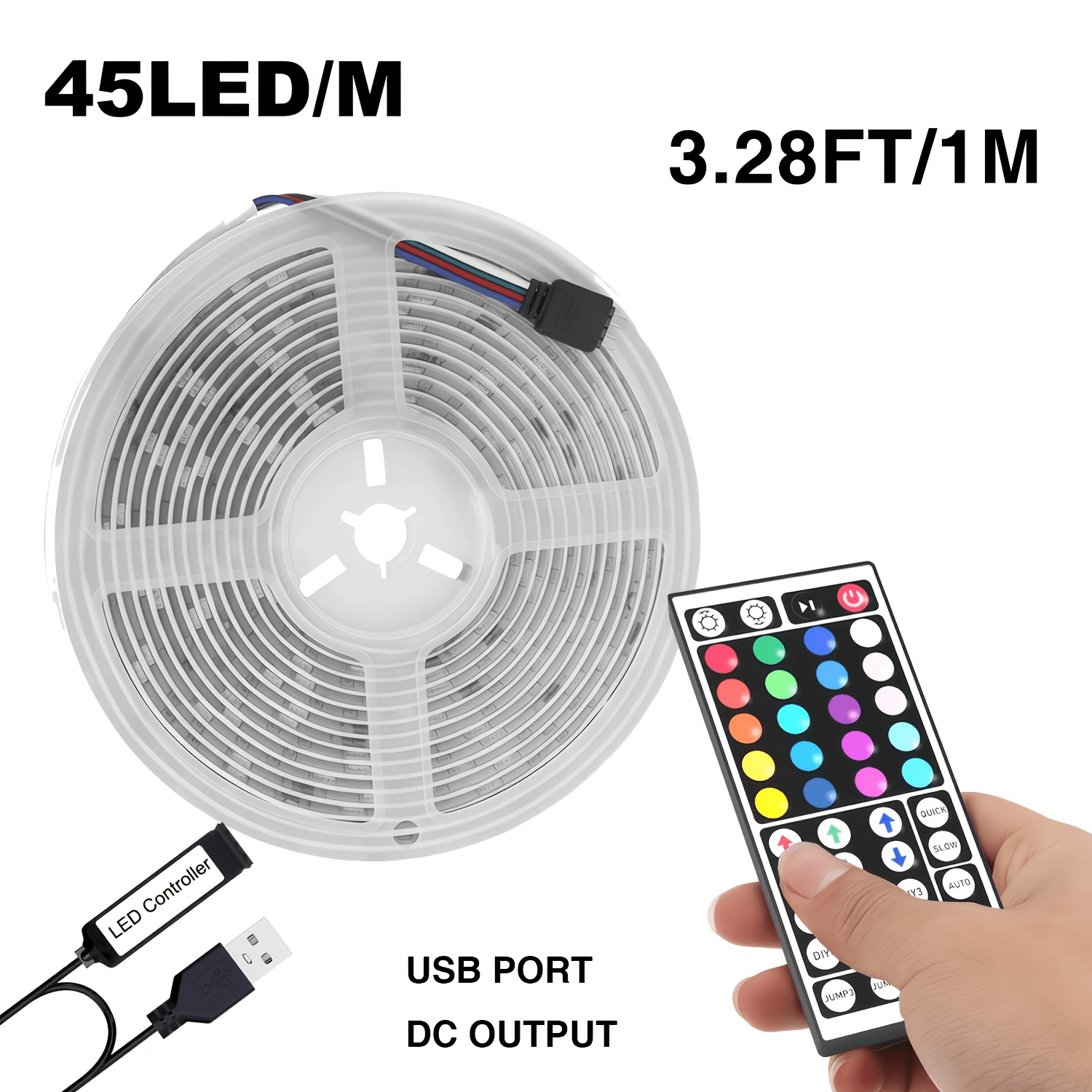   usb rgb color changing led strip lights with remote control 45 leds per meter dimmable rgbw suitable for home lighting party lights wall decoration   for atmosphere lighting no external adapter