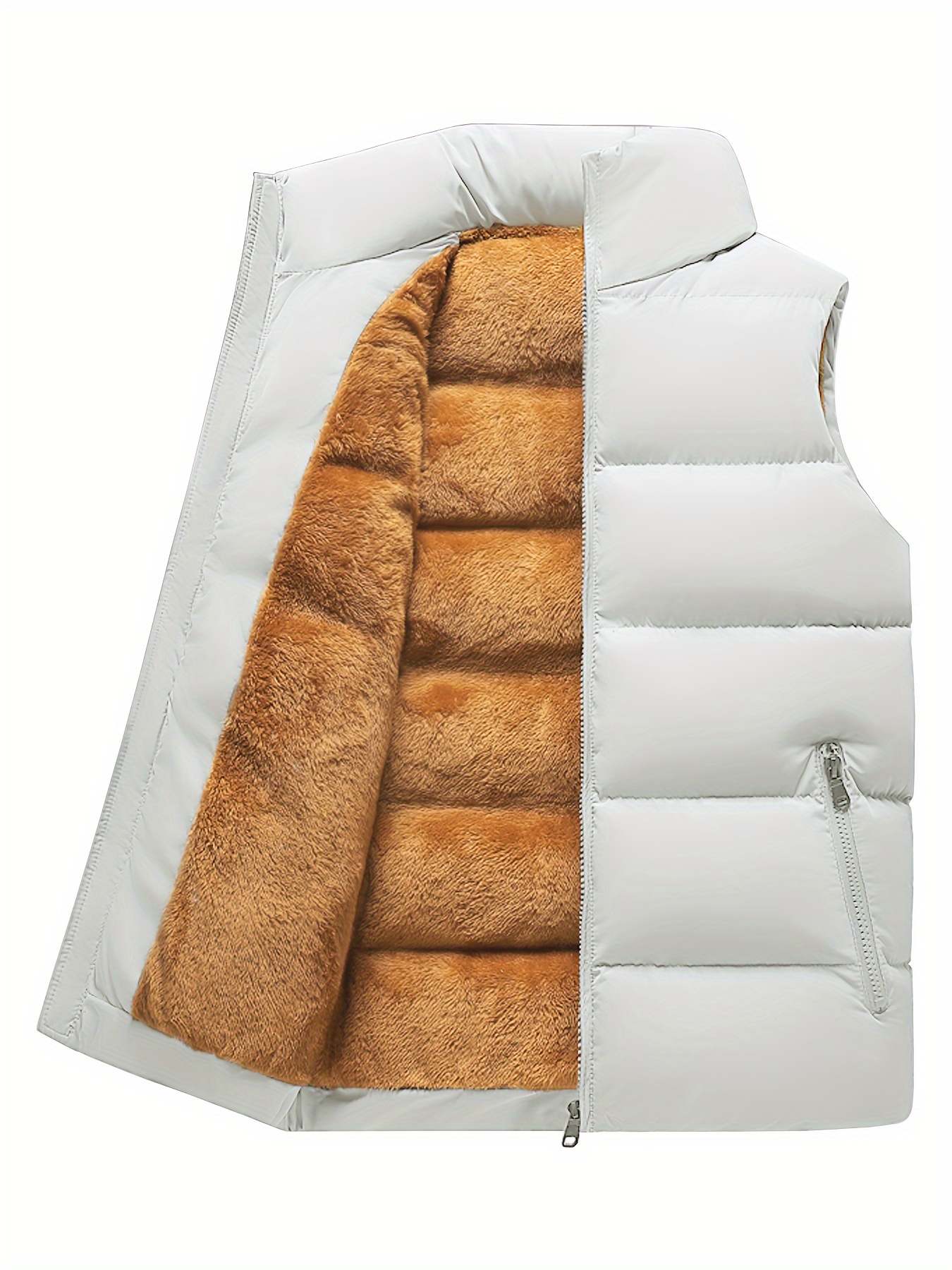 Erkekler için Fermuar Cebi olan Düz Renk Polar Kolsuz Ceket, Sonbahar Kış Dış Mekan Aktiviteleri için Rahat Fermuarlı Ayakta Duran Yelek