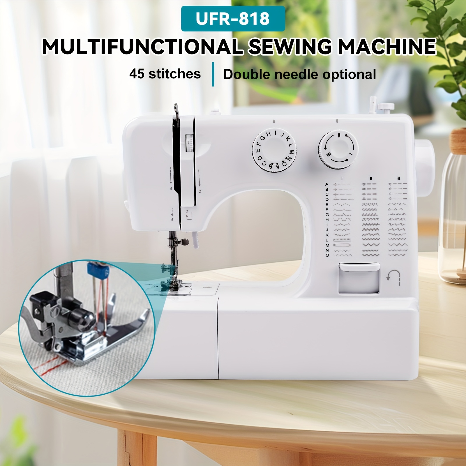 E-shop 818 Multifunktionale 45-Stichen-Elektro-Nähmaschine, Mini-Nähmaschine für den Haushalt mit 42 Nähköpfen und Fußpedal für Anfänger
