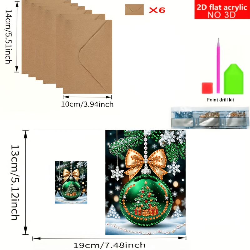 TEMU Neues High-End 6-teiliges Set für 2D-Flächen, neues saisonales unregelmäßiges Diamond-Painting-Set, DIY-Weihnachts-Kristallkugel-Kunst-Grußkarte