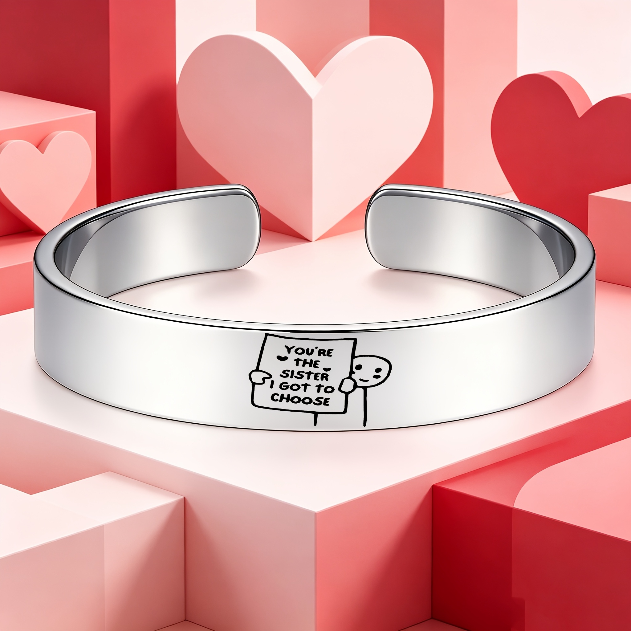 Women's Stainless Steel Friendship Declaration Open Bangle