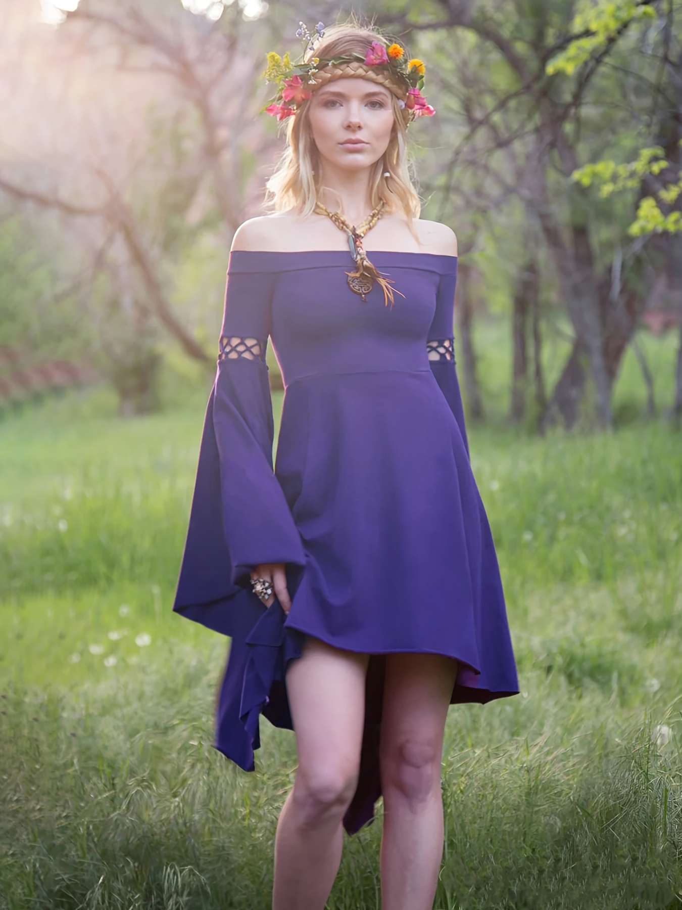 fitted lace wedding dress Short Sequin Bell Long Sleeve Mini Dress – The Dress Outlet main image 0