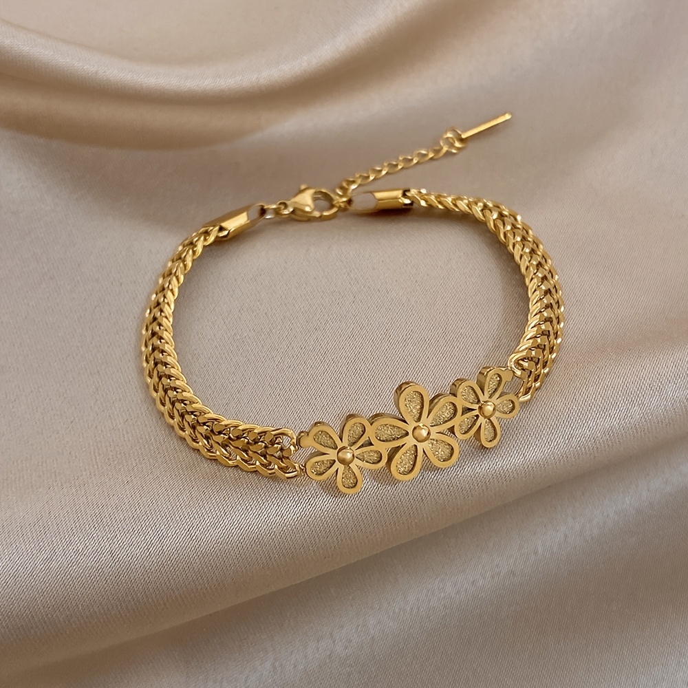 2pcs Vintage Double-Layer Chain Bracelet Set with Blue Stone