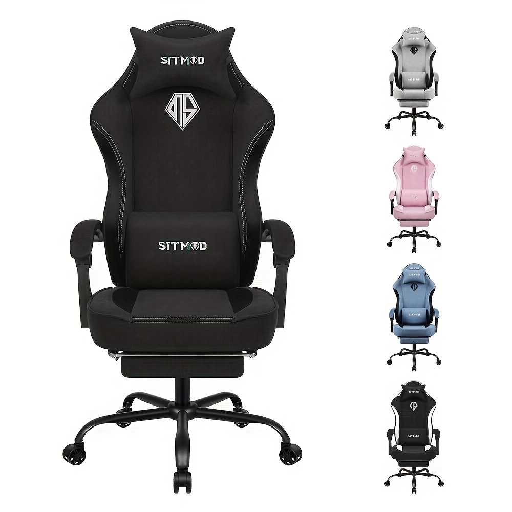 TEMU Sitmod Ergonomic Gaming Chair With Adjustable Height & Swivel Backrest, Memory Foam Seat & Lumbar Support, 5-wheel Base, Headrest & Footrest For Office And Gaming - Grey, Game Chair