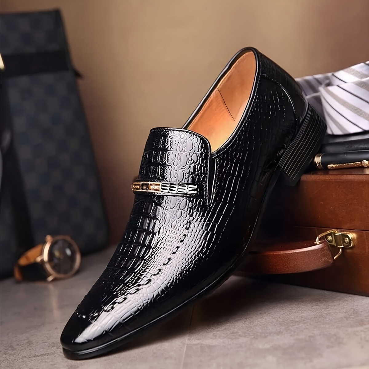 Elegant Black Crocodile Pattern Men\'s Shoes Amazon.com | Authentic Real Crocodile Skin Classic Black Men  main image 3