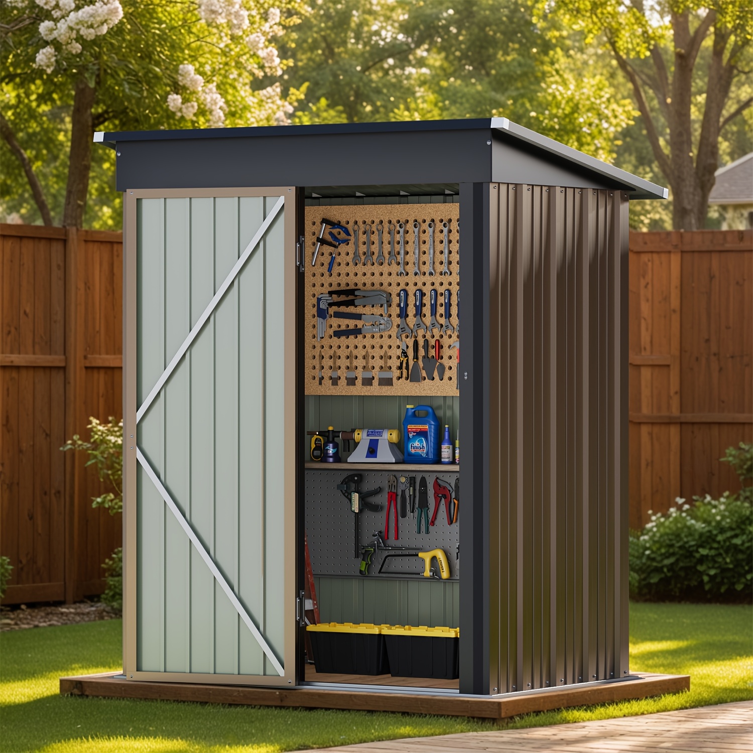 

5x3 Ft Outdoor Storage Shed, Tool Shed With Lockable Door, Metal Shed For Backyard Garden Patio Lawn