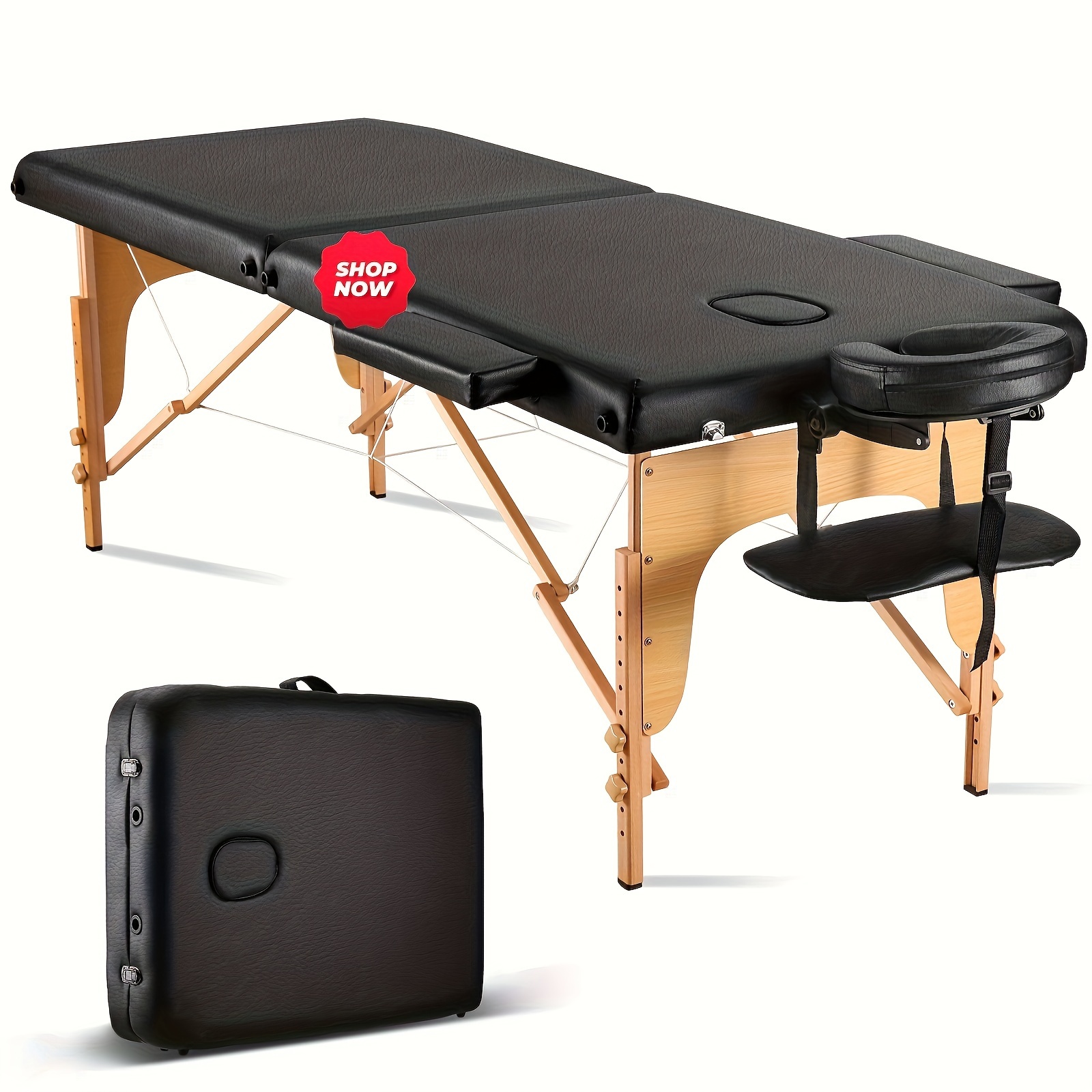 

Massage Table Portable Massage Bed With Carrying Bag Spa Bed Salon Bed Facial Bed Treatment Table Lash Bed Height Adjustable With Head-& Armrest 2 Fold Black