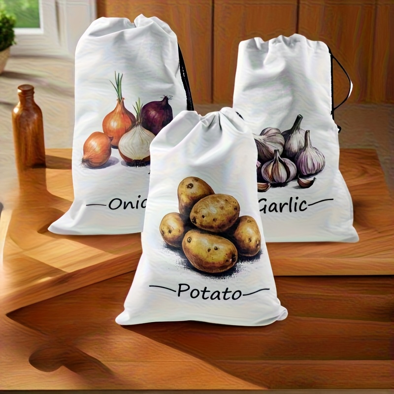 TEMU 2pcs Reusable Storage Bags With Drawstring & Side Zipper, Keep Potatoes, Onions, Garlic Fresh & Dark, Space-saving Fabric Organizer For Pantry, Kitchen, Home -non-food Contact