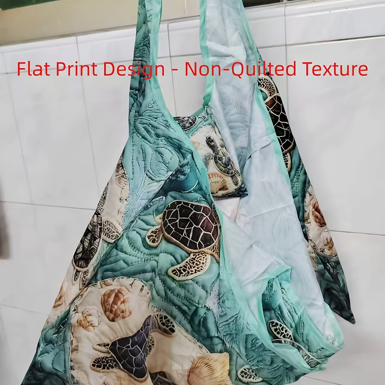 TEMU Impression à plat uniquement (non matelassé/brodé) Sac de courses réutilisable, pliable, léger et de grande capacité - Cabas durable en nylon
