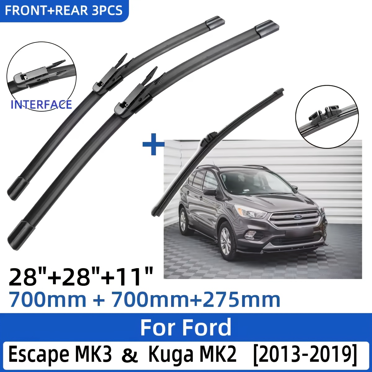E-shop Scheibenwischer-Set für vorn und hinten für Ford Escape MK3 und Ford Kuga MK2 2013-2019 Windschutzscheibe
