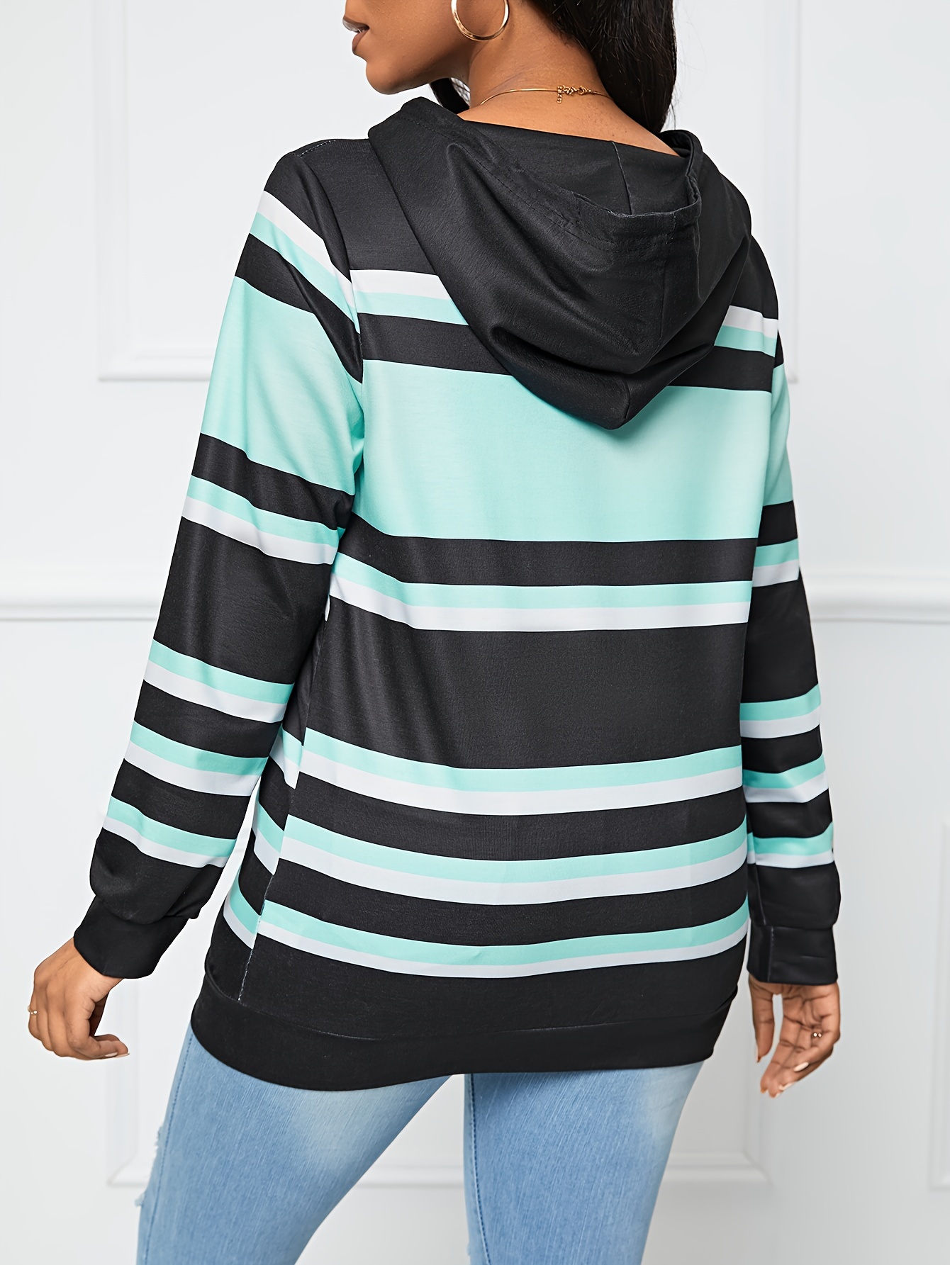 Color block striped discount long sleeves hoodie