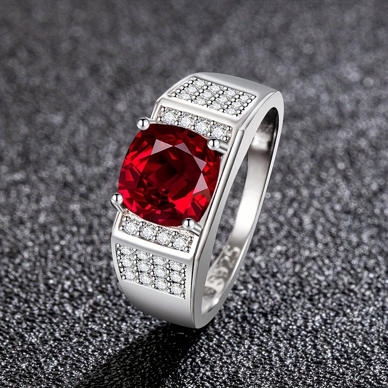 

1pc S925 pur Argenté rouge Zirconia entouré de 32 anneaux de Zirconia blanc, design et , convient aux hommes et aux femmes, Anniversaires, vacances, anniversaires, le meilleur cadeau à se l'un à