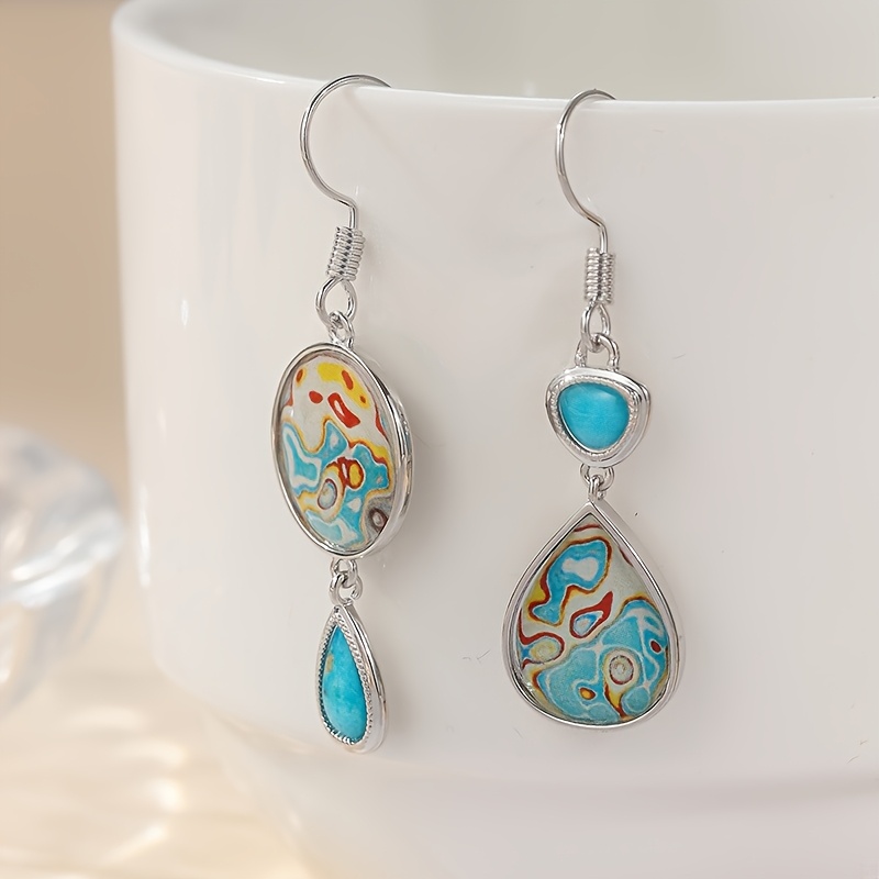 E-shop Retro Bohemian-Style Kunst Graffiti Anhänger Ohrringe, Wassertröpfchen Anhänger Ohrringe, Elegante Ohrringe für Damen