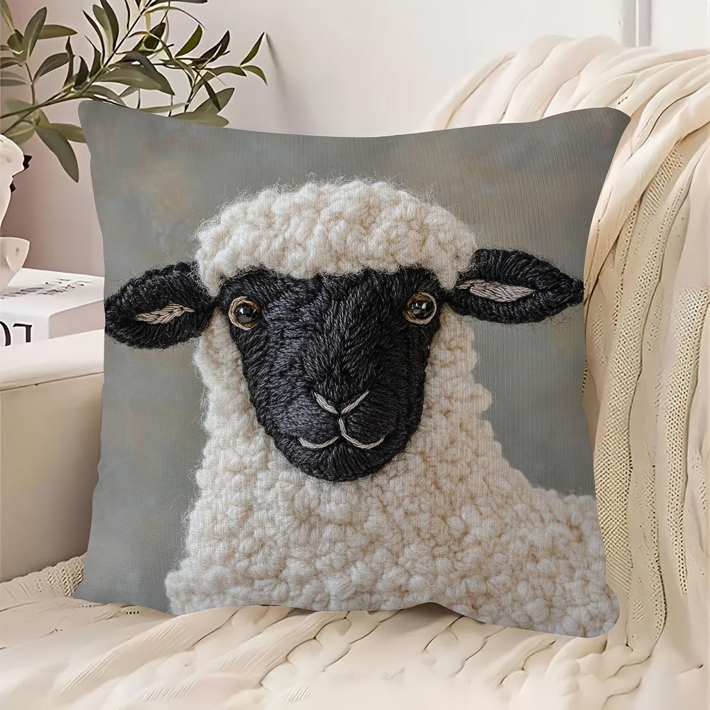 

1pc Valais Black- Sheep Pillow Cover, 18x18inch, Contemporary Style, Hand Wash, Zipper Closure, Woven Polyester, Decorative Cushion Case For Sofa, Chair, Bed, Car, Living Room, Office - No Insert