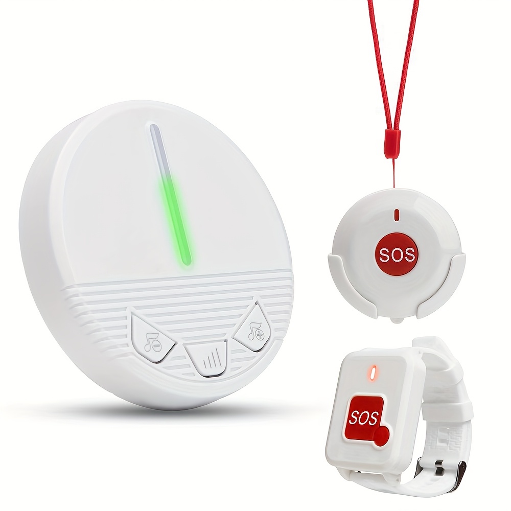 Caregiver Pager Emergency Button for Elderly Alert Button for At Home Wireless Paging System Life Alert Systems for Seniors Call Bell for Patients At Home 1 Plugin Receiver + 2 SOS Buttons
