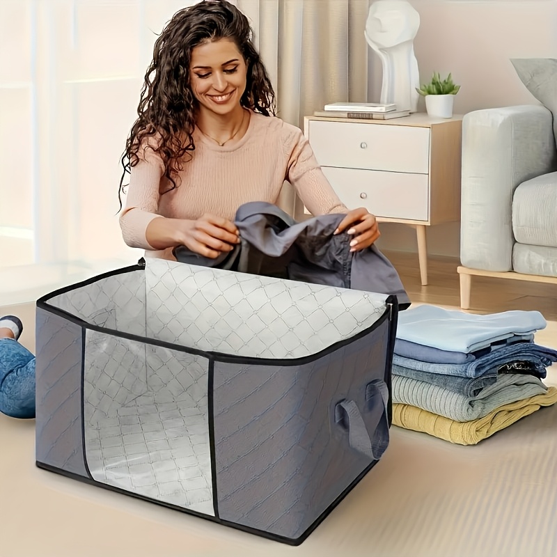 item picture 4 6 pack extra large capacity zippered storage bag set with zipper lid durable non woven collapsible organizer bins under bed storage space saving storage bag suitable for clothes bedding blankets comforters ideal dorms closets and moving