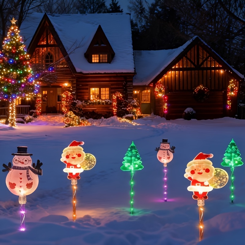 TEMU Solar-powered Christmas Pathway Lights, 6pcs Set Of Santa Claus, Snowman, And Christmas Tree Ground Stakes, Led Outdoor Christmas Decorations,